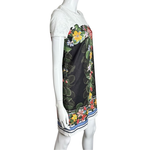 Desigual Black with Multi Color Tropical Print Short Sleeve Sheath T-Shirt Dress - Picture 6 of 8